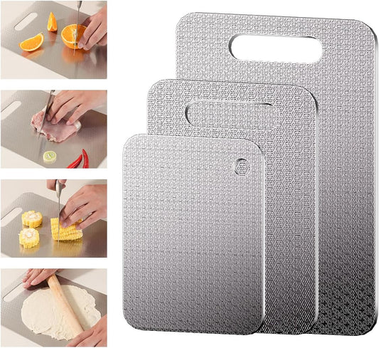 Honeycomb Stainless Steel Cutting Boards 3-Piece Set - Non-Slip Design Reduces Scratches, Perfect for Meat, Veggies & Fruits (3 Sizes, Dishwasher Safe)