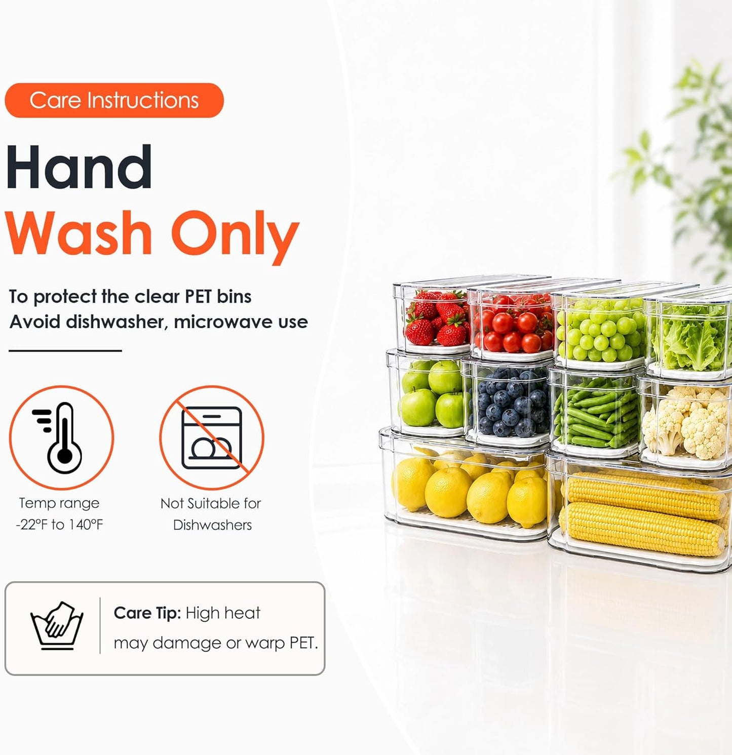 SMRCAD Refrigerator Organizers and Storage, 6 Pack with 1 Pull-Out Drawer and 5 Lidded Bins, Fruit Storage Containers for Fridge with Drain Trays, Helps Keep Produce Fresh
