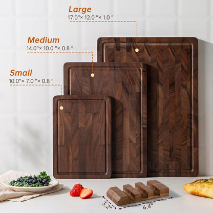THETCHRY Teak Wood Cutting Board Set of 3 Wooden Cutting Boards for Kitchen | Premium Teak Wood • FSC Certified • Deep Juice Groove • Built-In Handles • Non-Slip Feet • 3 Practical Sizes • Gift-Ready Box