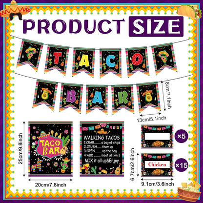 FoldTier 36 Pcs Taco Tuesday Bar Kit Mexican Taco Party Decorations with 6 Pack 20 oz Angled Plastic Bowls Buffet Serving Tongs Pepper Banner Sign Tents for Cinco De Mayo Mexican Theme Party Supplies