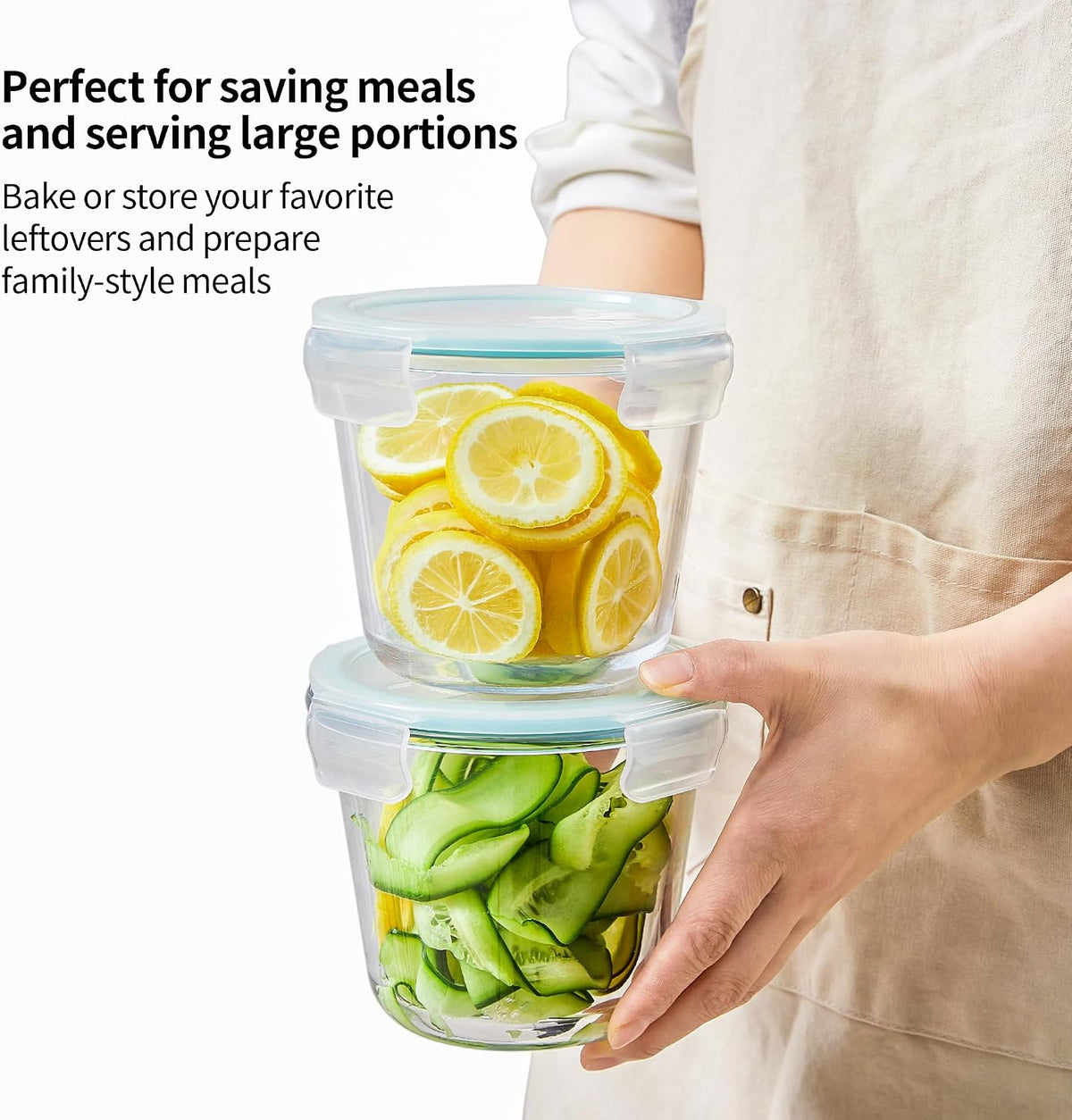 8 PCS Glass Meal Prep Containers with Lids, Airtight 3 Cup Glass Storage Containers Set, Round Deep Soup Containers with Lids for Leftover, Microwave, Dishwasher, and Freezer Safe(4 Sets)