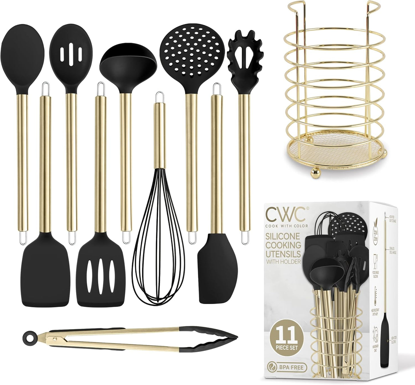COOK WITH COLOR Silicone Cooking Utensils, Kitchen Utensil Set, Easy to Clean Silicone Kitchen Utensils, Cooking Utensils for Nonstick Cookware, Kitchen Gadgets Set, 38 Piece, Mint
