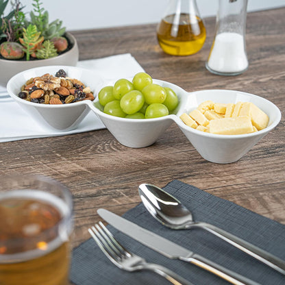 Restaurantware-9.1 x 4.9 x 2.3 Inch Double Dip Bowls, 1 Microwavable Condiment Server - 2 Compartments, Microwavable, White Porcelain Dip Tray, Dishwashable, For Snacks, Condiments, Or Toppings