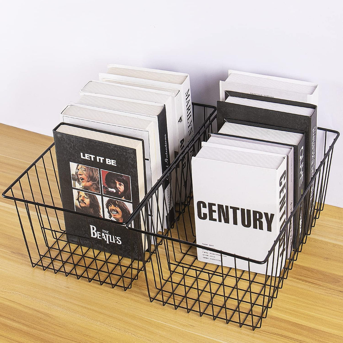 16" L x 12" W Wider Freezer Storage Organizer Baskets Container, Deep Metal Wire Chest Upright Refrigerator Divider Bins with Built-in Handles for Cabinet, Pantry, Closet, Kitchen