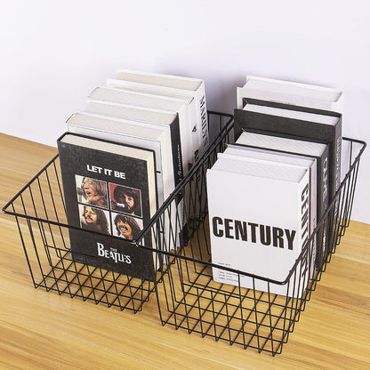 16" L x 12" W Wider Freezer Storage Organizer Baskets Container, Deep Metal Wire Chest Upright Refrigerator Divider Bins with Built-in Handles for Cabinet, Pantry, Closet, Kitchen