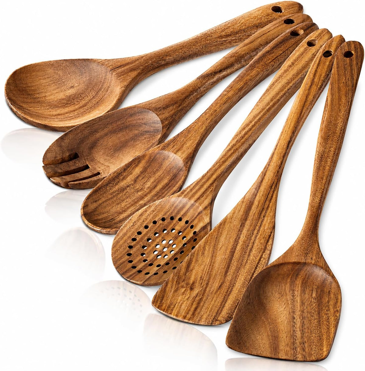 Wooden Spatula, Acacia Wood Long Handle Flat Frying Turner, Handmade wooden spoons for cooking, Kitchen Utensil set, Non-Stick Cooking Spurtle Utensils for kitchen use