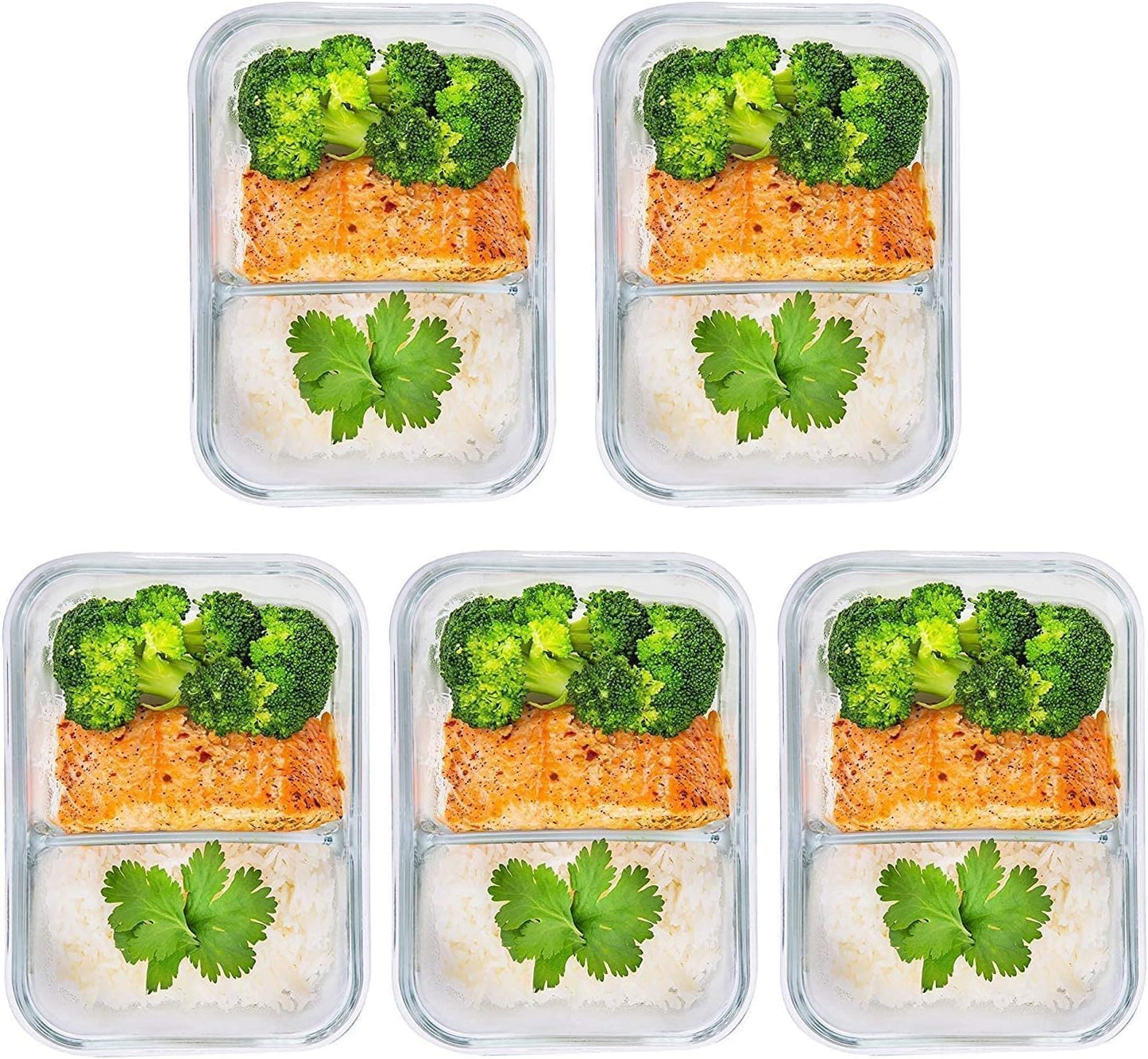 PrepNaturals 5 Pack 30 Oz Glass Meal Prep Containers - Dishwasher Microwave Freezer Oven Safe - Glass Storage Containers with Lids (Multi-Compartment)