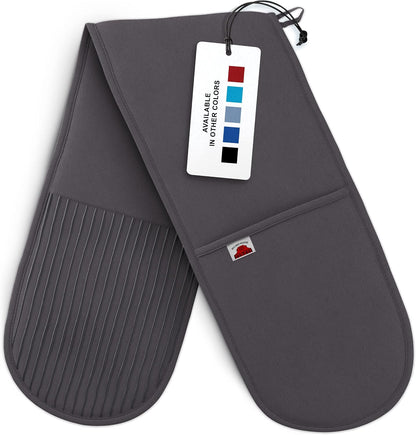 Red Double Oven Mitt Kitchen Protection, Pack of 1 34x7.5 inches Heat Resistant Cotton, Professional Grade with Terrycloth Lining