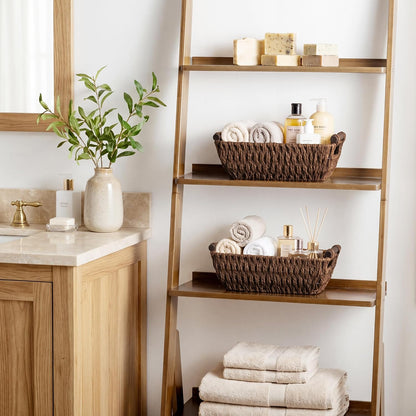 StorageWorks Hand-Woven Storage Baskets with Wooden Handles, Water Hyacinth Wicker Baskets for Organizing, 2 Pack