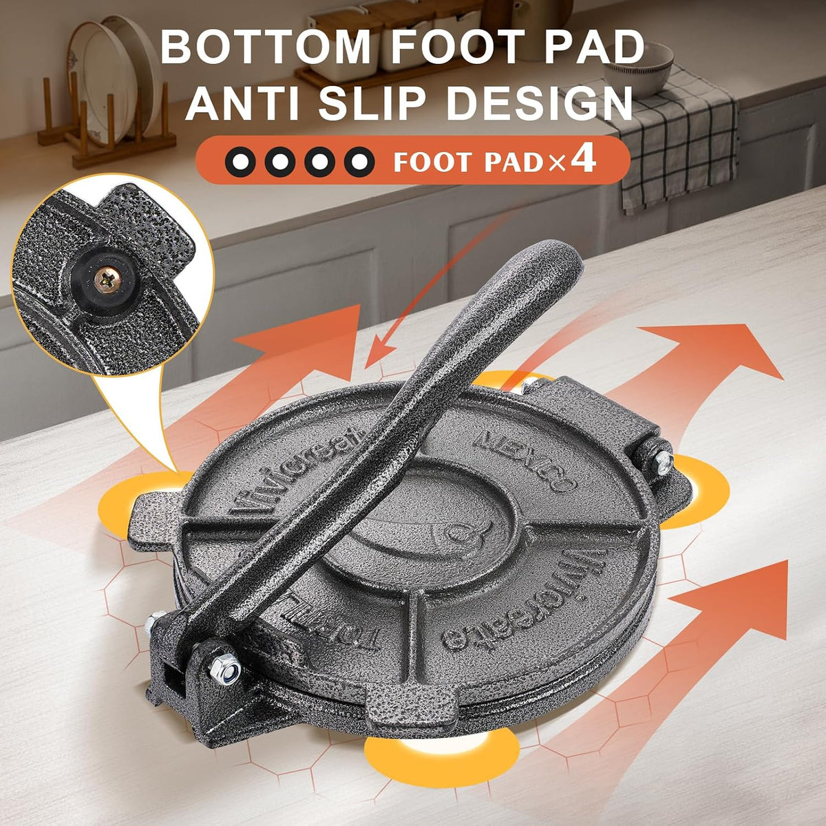 Vivicreate Tortilla Press 7.5 Inch Cast Iron Tortilla Maker Heavy Duty Tortilla Press Maker for Corn Tortillas Street Tacos Roti Chapati Dumpling Wrappers Empanadas Black