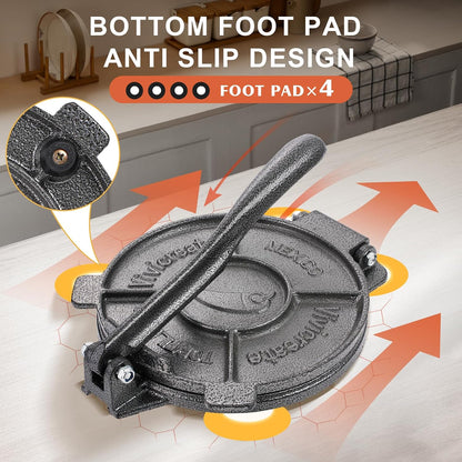Vivicreate Tortilla Press 7.5 Inch Cast Iron Tortilla Maker Heavy Duty Tortilla Press Maker for Corn Tortillas Street Tacos Roti Chapati Dumpling Wrappers Empanadas Black