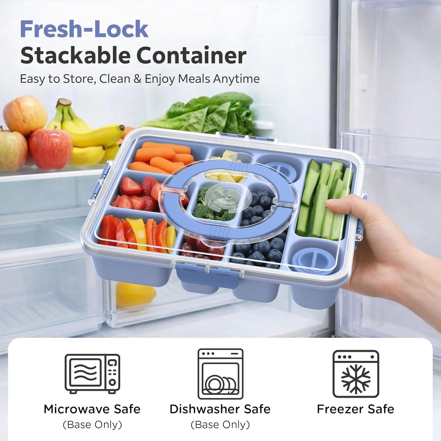 Snackle Box Container for Adults with 10 Compartment, Divided Serving Tray with Lid and Handle and 2 Sauce Containers, Portable Snack Box Container for Charcuterie Party Travel, Purple