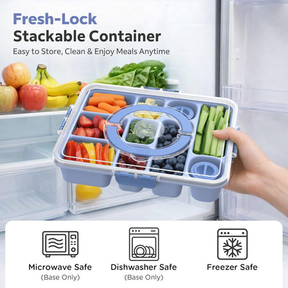 Snackle Box Container for Adults with 10 Compartment, Divided Serving Tray with Lid and Handle and 2 Sauce Containers, Portable Snack Box Container for Charcuterie Party Travel, Purple