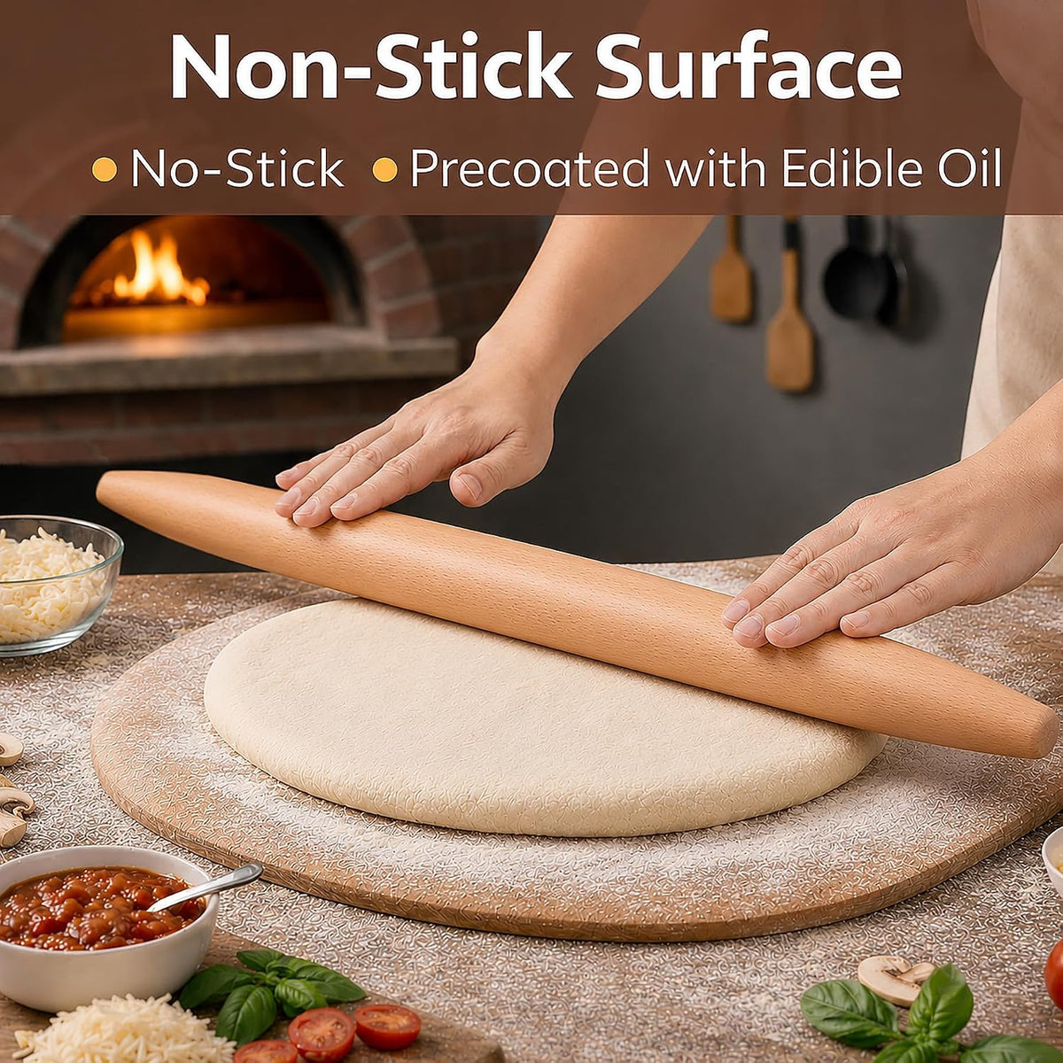 17 Inch French Rolling Pin, Wooden Dough Roller for Baking, Solid Wood Tapered Rolling Pin for Pizza, Pie Crust, Cookies, Pastry, Non-Stick, Easy Control Kitchen Baking Tool, Beech Wood