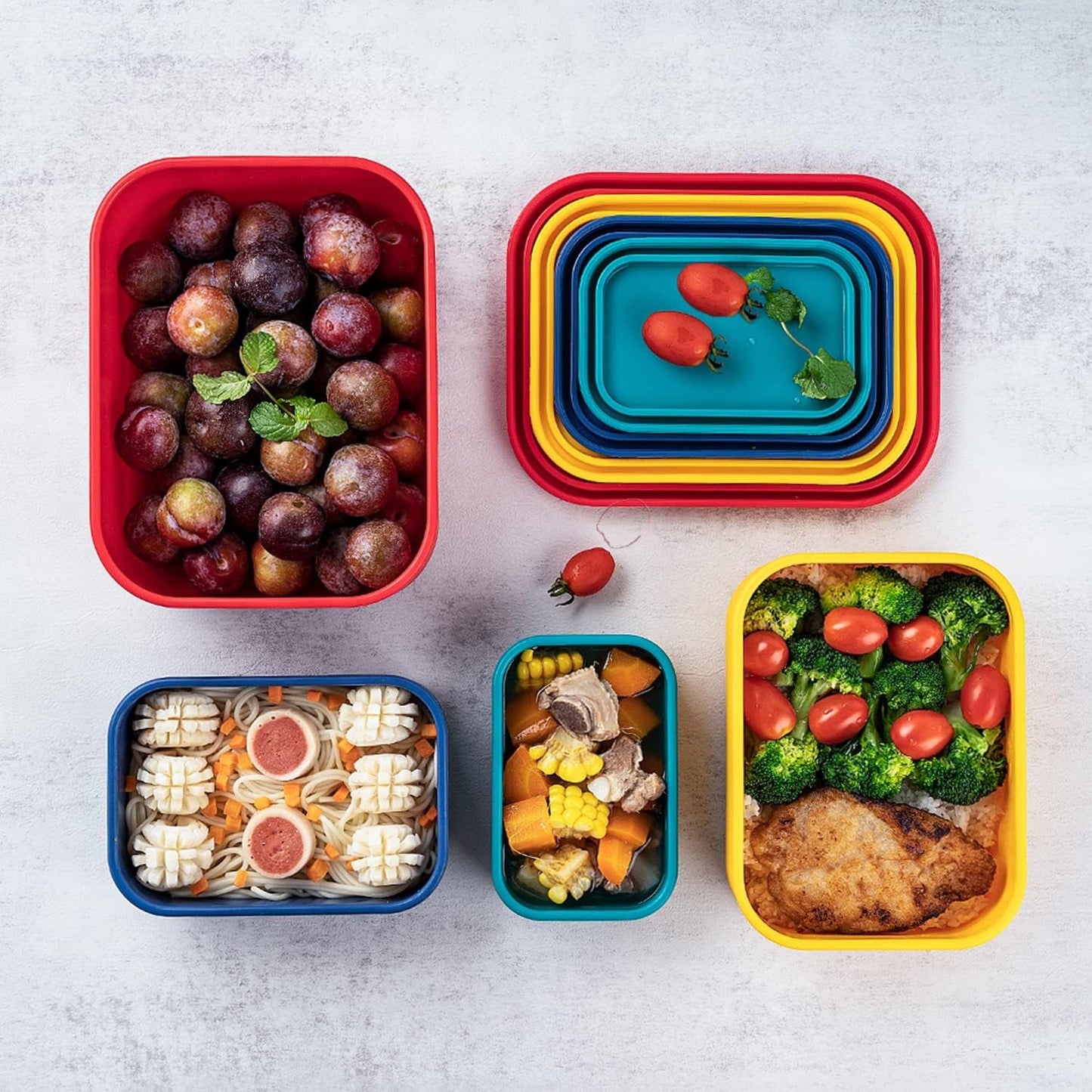 FENGCHEN Silicone Food Storage Containers Set - 4 Sizes & Colors - Meal Prep, Freezer to Oven - BPA Free, Stackable
