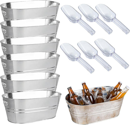 6-Piece Ice Bucket Set with Plastic Scoops,Ice Buckets for Parties, Beverage Tubs for Parties, for Parties, Bars, Outdoor Events | Chilling Containers for Wine, Champagne, Beer (Stainless Steel)