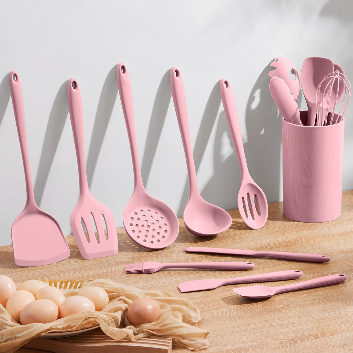 Homikit Silicone Cooking Utensil Set, 15pcs Kitchen Utensils with Holder for Nonstick Cookware, Heat Resistant Nontoxic Silicone Spatula Set Dishwasher Safe Kitchen Tools for Baking-Black