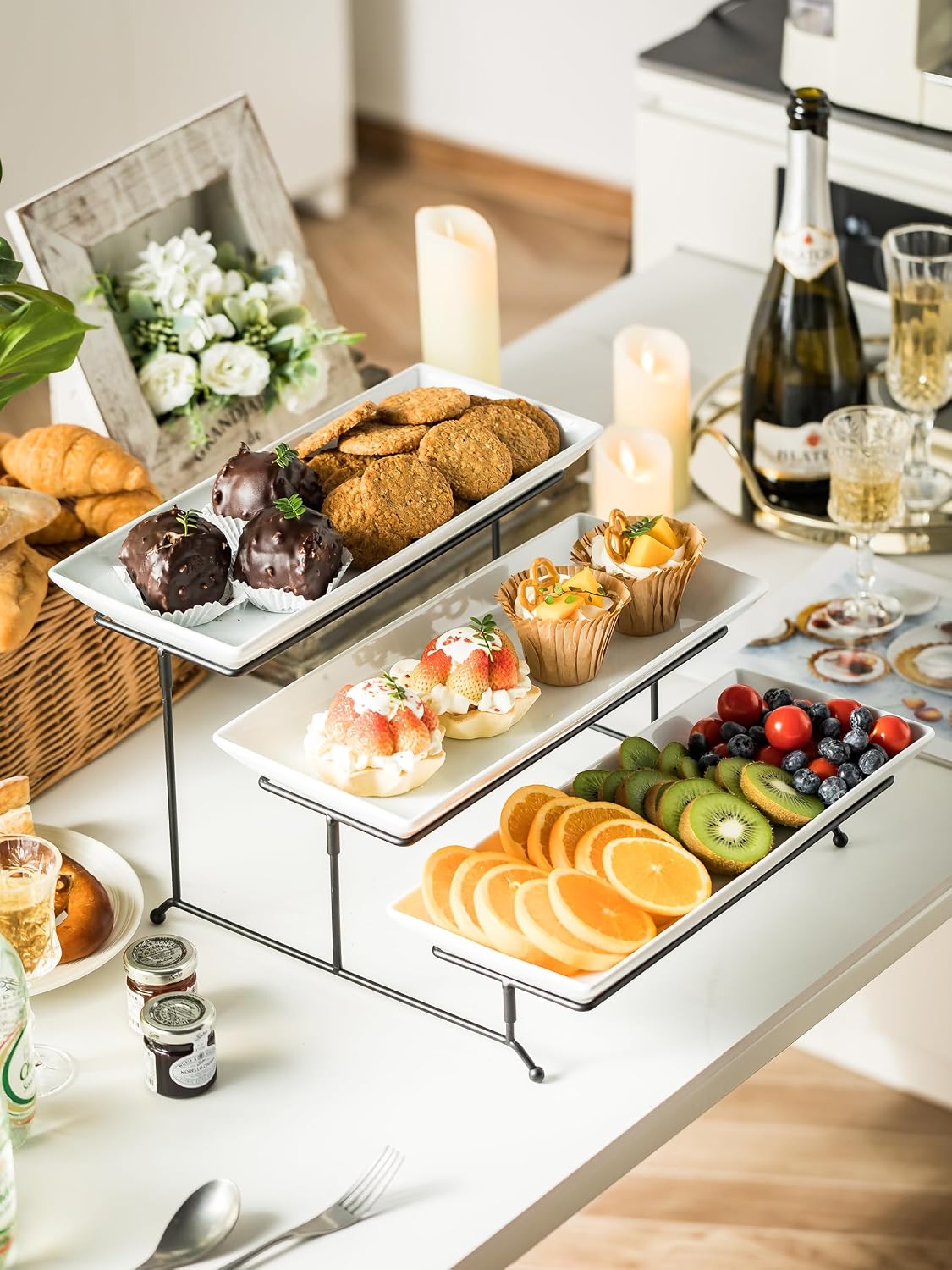YHOSSEUN 3 Tier Serving Tray for Party, Tiered Serving Platters and Trays, 14 Inch Tiered Tray Stand, Dessert Stand, Serving Stand, Dessert Table Display Set with Collapsible Sturdier Metal Rack