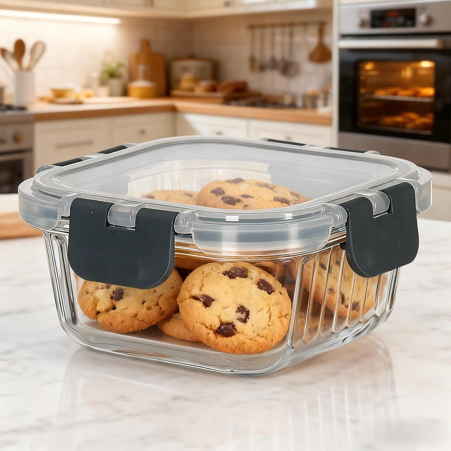 Glass Fluted Ombre grey Leak-Proof 6-Piece Set Food Storage Containers, Food Containers with Lids, Meal Prep Containers. (Rectangular)