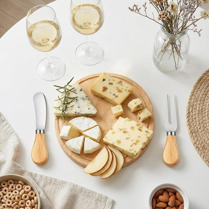Maxcheck 6 Sets Baby Shower Bridal Game Prizes for Winners Round Cheese Board Set Wood Mini Charcuterie Board with Knives and Forks Thank You Card with Gift Box for Guests Wedding (Bamboo)
