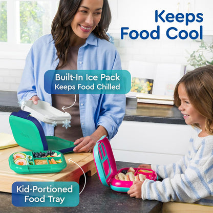 Bentgo Chill Kids Leak-Proof Lunch Box - 4-Compartment Bento Box with Built-In Ice Pack, 3.3 Cup Capacity, PFAS & BPA-Free, Microwave & Dishwasher Safe, Ideal Size for Ages 3 to 7 (Truly Teal)