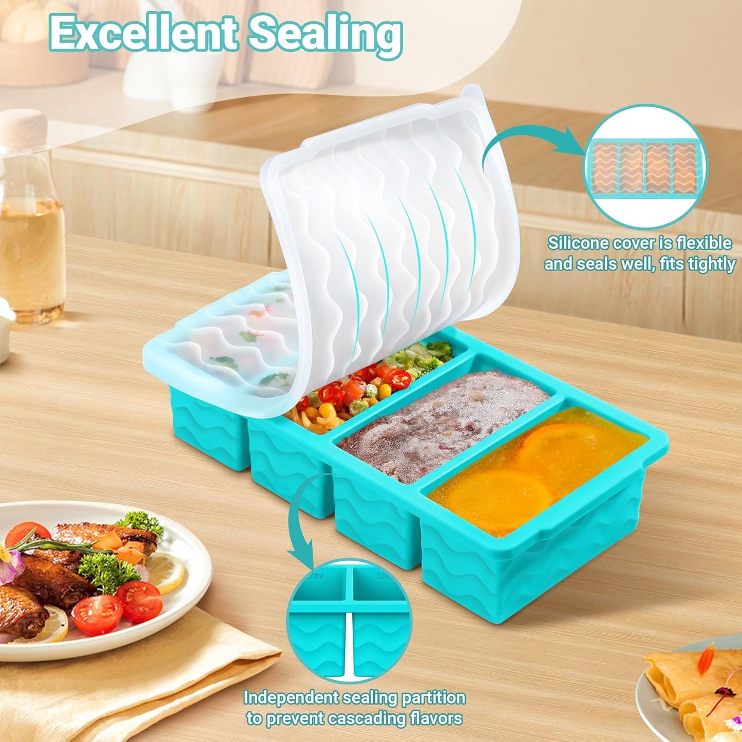 Doasuwish Silicone Freezer Molds for Soup with Lid – 1-Cup Soup Container Style Ice Cube Trays for Freezer, Meal Prep & Food Storage, Freeze 250mL/125mL Portions – 2 Pack