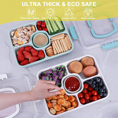 Large Snackle Box Container with Dip Container, 5 Compartments Snack Container with Lid and Handle, Veggie Fruit Divided Serving Tray for Party, Picnic, Dishwasher Safe, BPA-Free