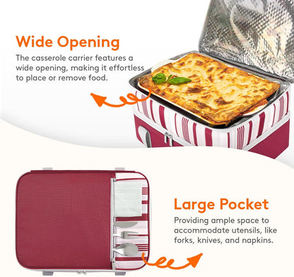 Lifewit Insulated Double Decker Casserole Carrier for Hot or Cold Food, Casserole Dish Carrying Case, Lasagna Holder for Potluck Parties, Picnic and Cookouts, Fits 9"x13" Baking Dish, Grey