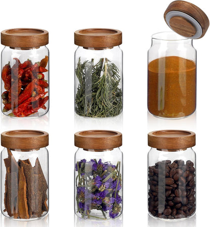 Small Glass Jars with Airtight Lids Round Spice Jar Kitchen Storage Jars Seasoning Containers Bottle Glass Food Storage Canisters Jars for Coffee Cookie Liquid Pantry Organizers