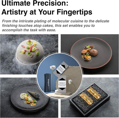 | Pastry Chef's Plating Tools Culinary Set | 10 Piece Professional Pastry Chef Plating Utensils | Spatula, Tweezers, Chef Scissors for Biscuit Decoration, Platig | Stainless Steel (Black)