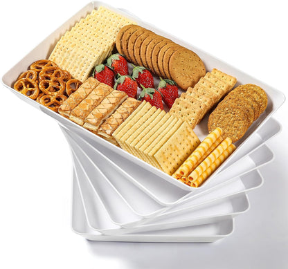 8 Pack, 16" x 11" Large White Serving Trays Set - Reusable Plastic Serving Platters for Cookie, Appetizer, Charcuterie, Snack, Dessert, Party Food Display - Stackable Kitchen CounterTop Tray, BPA Free