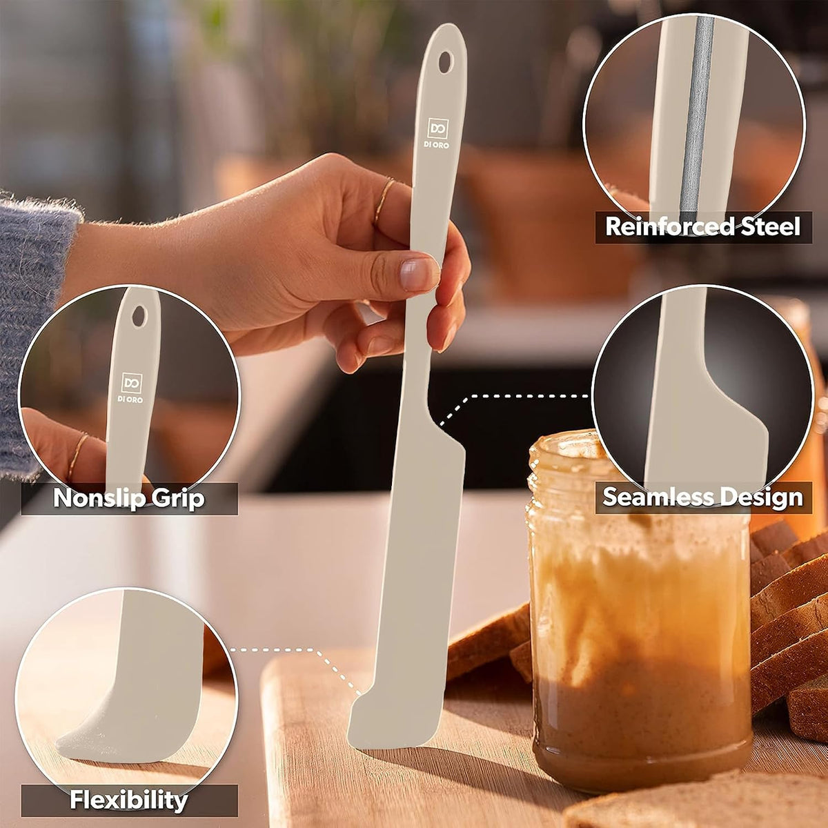 DI ORO Silicone Jar Spatula Set - 600F Heat Resistant, 5-Pc Red