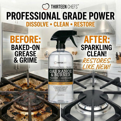 Thirteen Chefs Gas Range Cleaner and Degreaser - Stove Grates, Grills, Oven Glass and Door - Cuts Through Baked on Food (16oz)