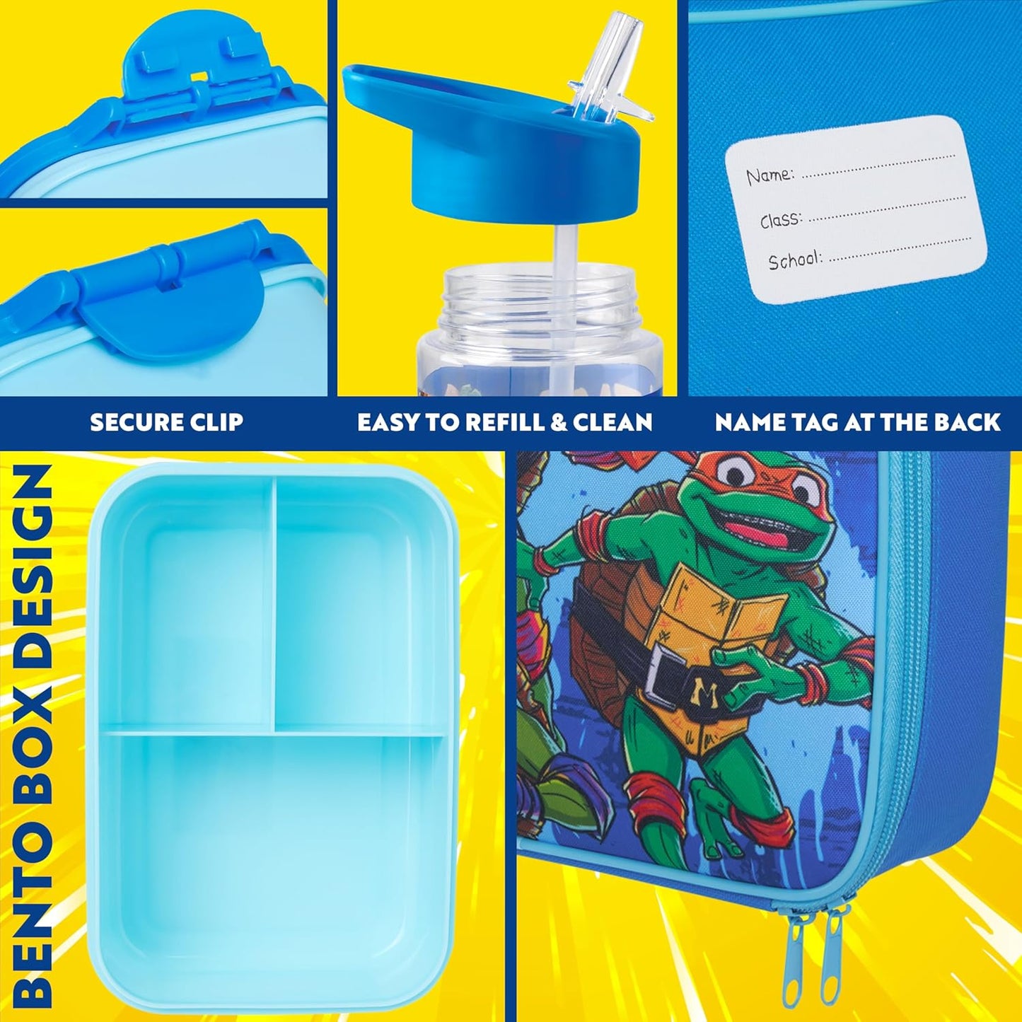 Get Trend SpongeBob Squarepants Water Bottle Lunch Box Lunch Bag Kids Set 3 Pcs Insulated Snack Bag for School Travel Gifts for Kids (Blue SpongeBob)