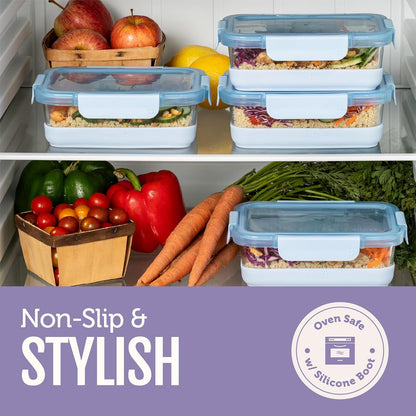 Ello Duraglass 3.4 Cup Meal Prep 10Pc,Set,Glass Food Storage Container with Silicone Sleeve and Airtight BPA-Free Plastic Lids,Dishwasher,Microwave & Freezer Safe,Evening Orchard,5 Count (Pack of 2)