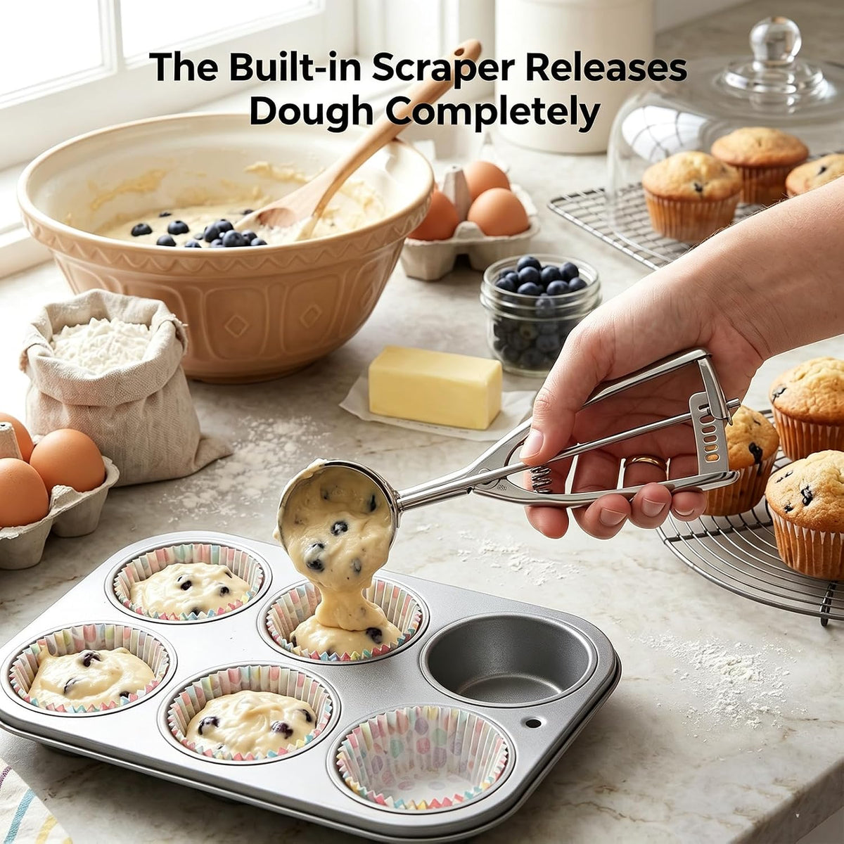 Saebye 4 oz Scoop, Large Ice Cream Scoop with Trigger, #8 Cookie Scoop,