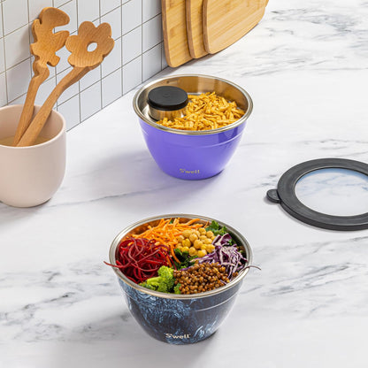 S'well Stainless Steel Salad Bowl Kit 64oz, Peacock Blue, Comes with 2oz Mini Canister and Removable Tray for Organization, Leakproof, Easy to Clean, Dishwasher Safe