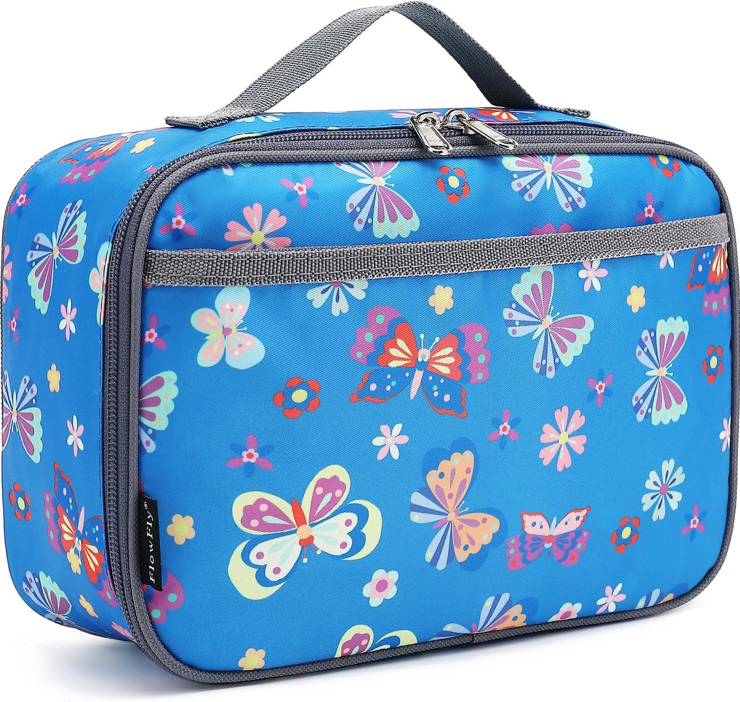 FlowFly Kids Lunch box Insulated Soft Bag Mini Cooler Back to School Thermal Meal Tote Kit for Girls, Boys, Black