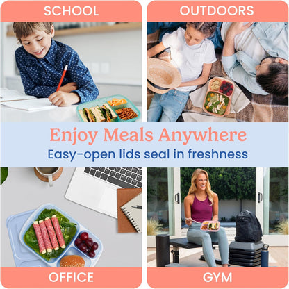 Bentgo Easyboxes - Original Stackable Lunch Boxes - Reusable 3-Compartment Food Containers for Kids and Adults - Bento Lunch Box for Meal Prep, School, & Work - BPA Free, Set of 4 (Earth Tones)