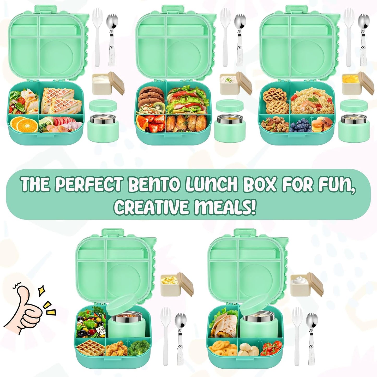 Lunch Box Kids, Leak Proof 5 Compartment Bento Box for Kids, 13oz Thermo for Hot Food Kids Lunch Box,Hot Lunch Box for School Travel