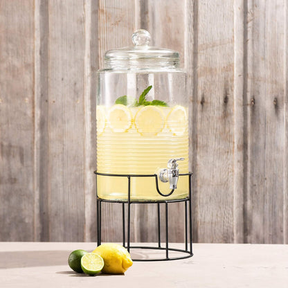 Style Setter Beverage Dispenser Cold Drink Dispenser Glass Jug, Metal Stand & Leak-Proof Acrylic Spigot Great for Parties, Weddings & More (With Metal Rack)