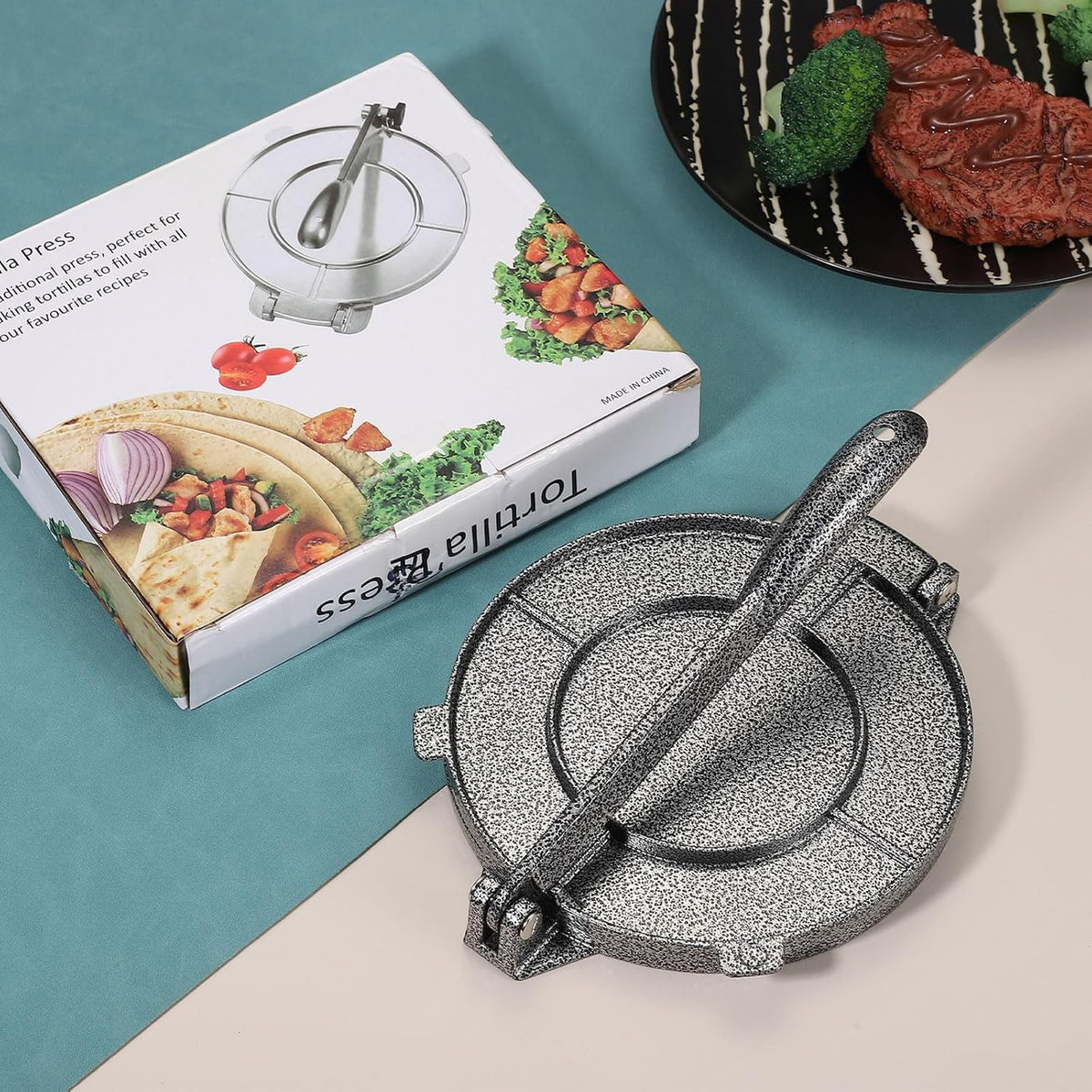 uxcell Aluminium Alloy Dough Press Taco Maker Taco Press Kitchen Utensil Tool for Cooking Chef Silver