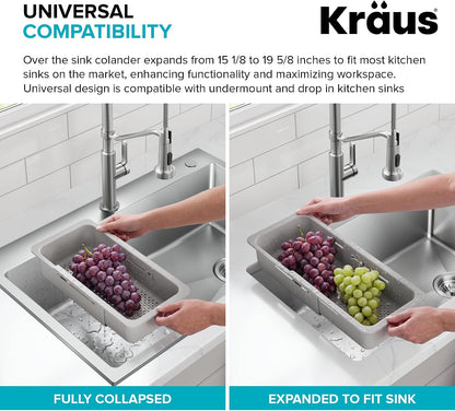 KRAUS Expandable Colander for Kitchen Sink/Over the Sink Colander, Lt Grey