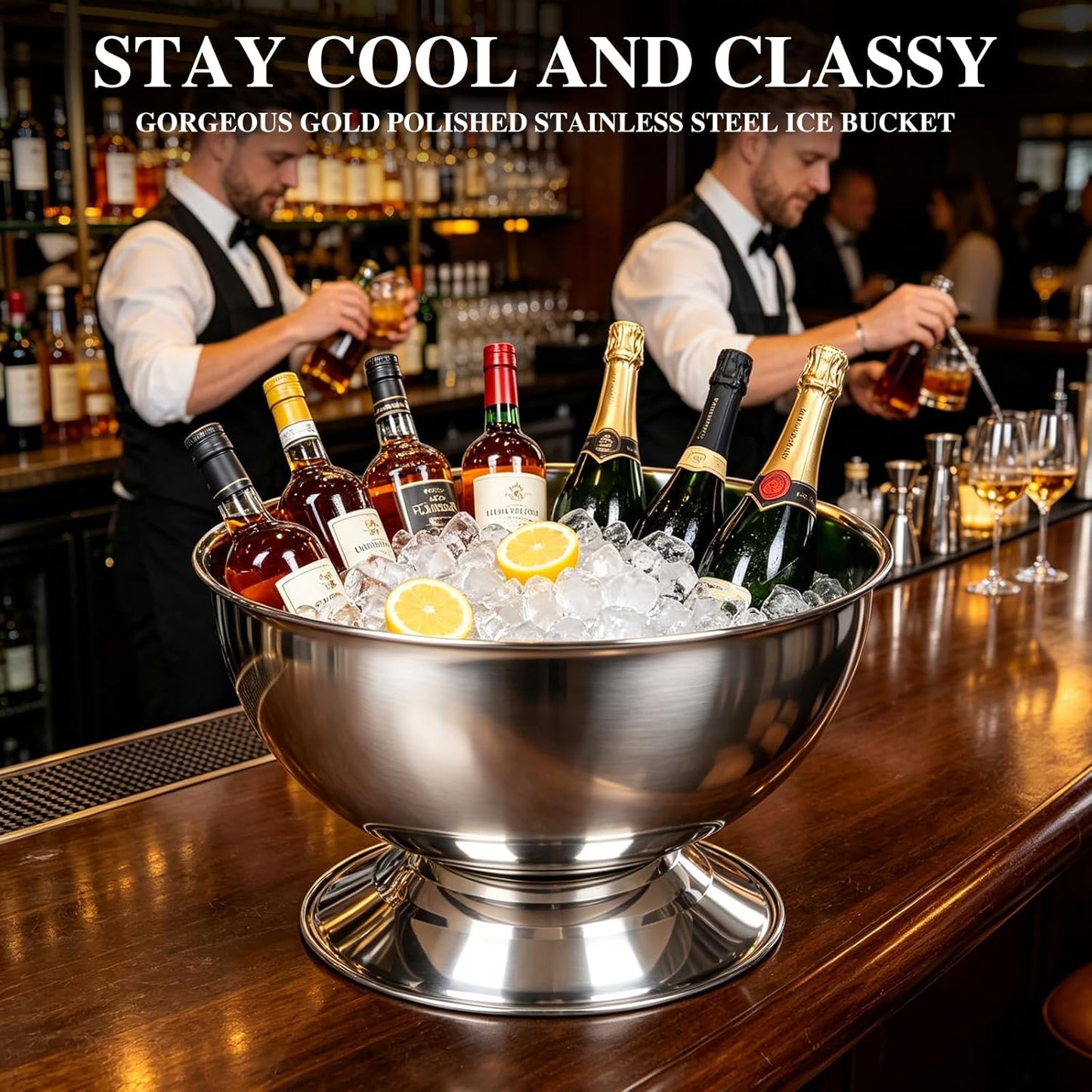 12L Large Ice Bucket for Parties,Silver Stainless Steel Beverage Tub with Scoop – Champagne Bucket for Mimosa Bar Supplies, Wine Cooler Bucket, Drink Bucket for Celebrations
