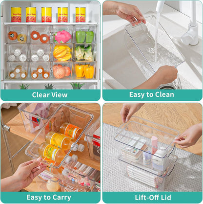 6 Pack Small Clear Storage Bins with Lids, Acrylic Arts and Craft Storage Containers, Stackable Clear Plastic Craft Storage Bins with Handles for Pantry Organizers and Storage, Kitchen, Fridge, Office