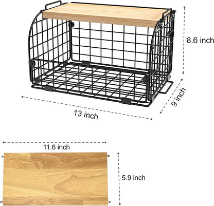 2 Set Stackable Wire Basket with Openable Top, Kitchen Counter, Pantry Organizer and Storage Produce Onion Potato Fruits Vegs Bread Food Snack Spice Organizing Bin for Cabinet Shelf Countertop Floor
