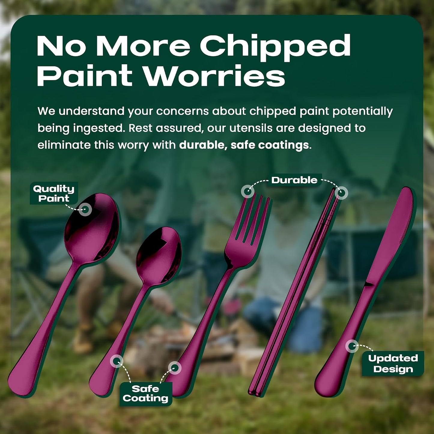 Taplord Portable Travel Silverware Set With Case, Includes 10 Pcs of Travel Utensils With Case, Stainless Steel Flatware Set For Camping, Lightweight (Multi-Color)