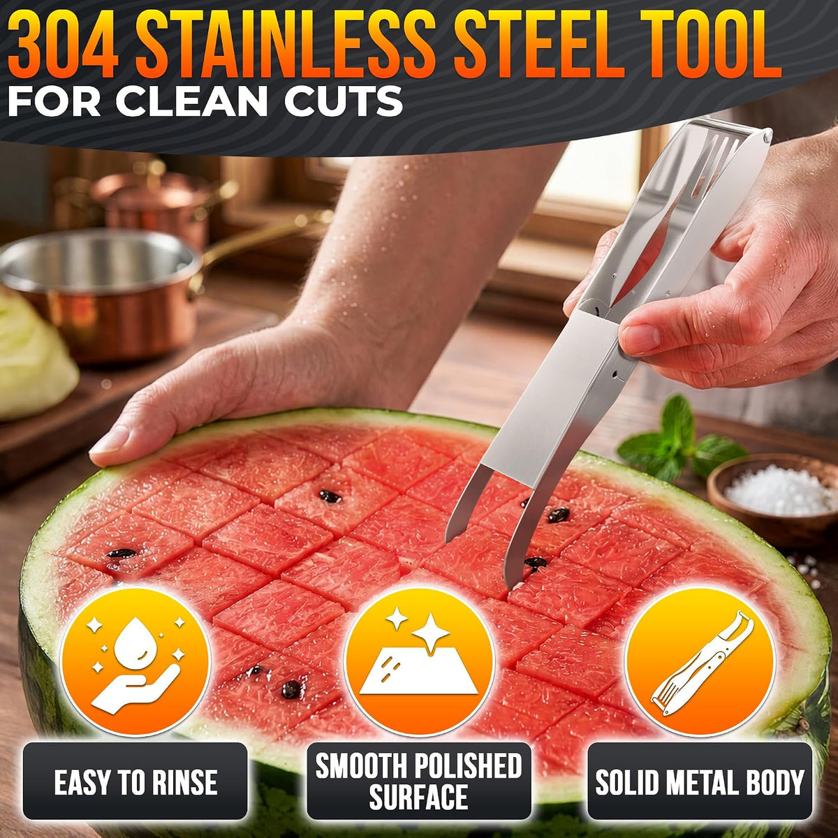 3-in-1 Watermelon Cutter Slicer Tool, Stainless Steel Kitchen Gadget
