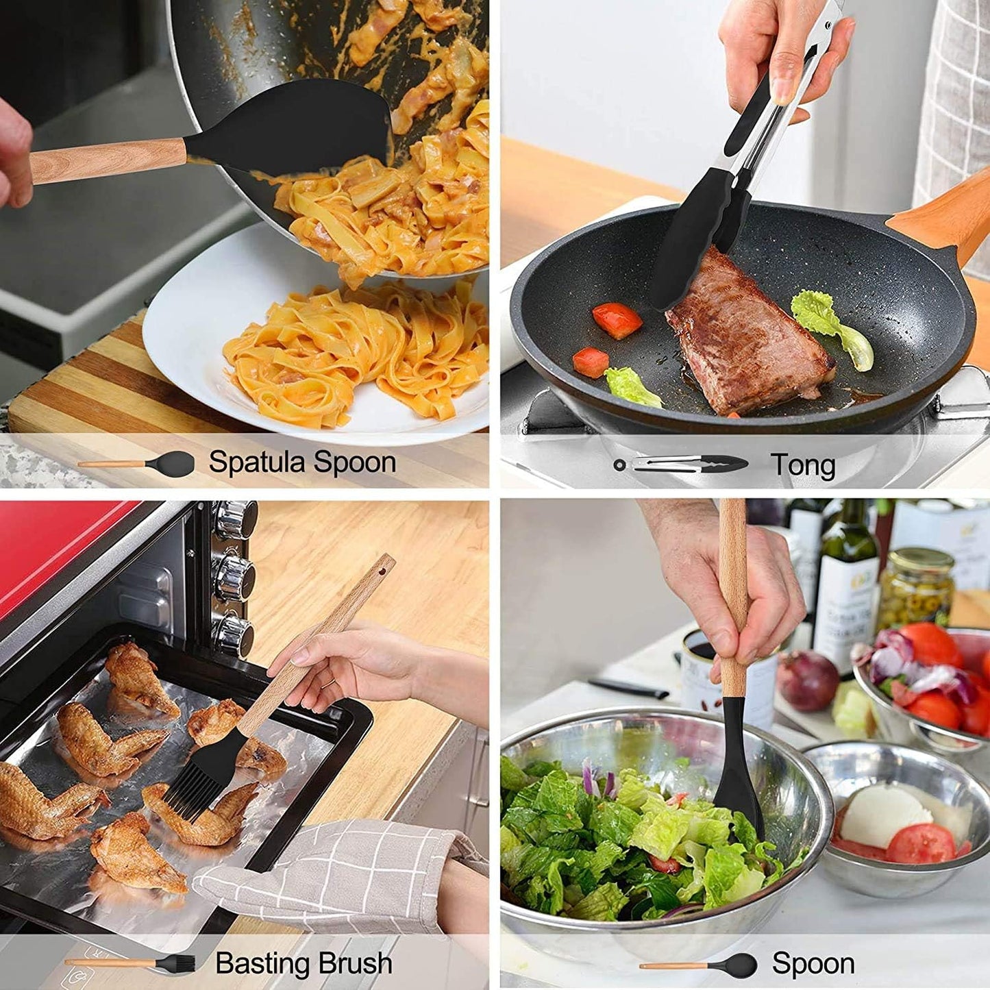 LIANYU 15 PCS Silicone Kitchen Utensils Set with Holder, Cooking Utensils set for Nonstick Cookware, Heat Resistant & Non Toxic Spatula Ladle Tong, White