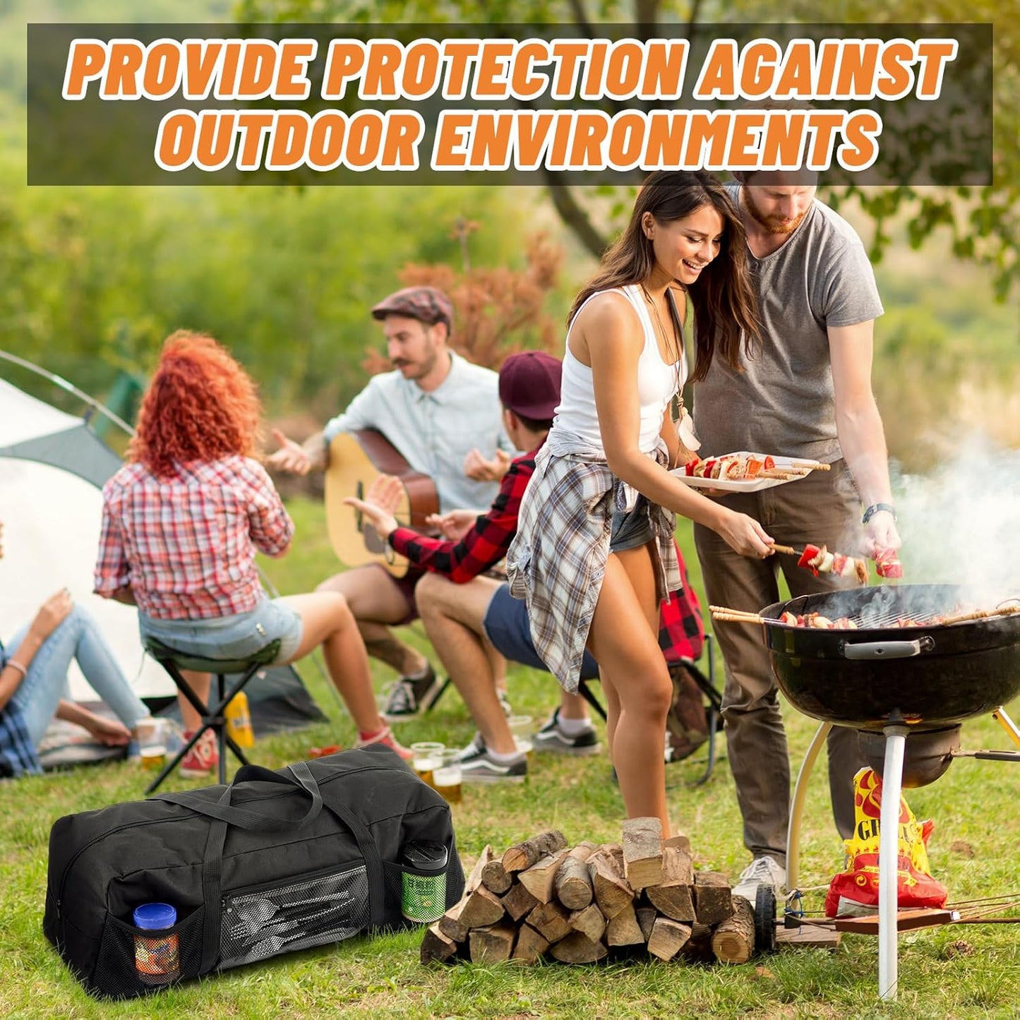 24" Grill Tool Storage Bag, Heavy Duty Waterproof BBQ Tools Bag, 24" x 8" x 8", Large Grill Utensil Storage Caddy with Pockets, BBQ Accessories for Outdoor Barbecue, Camping, Hiking(Green)